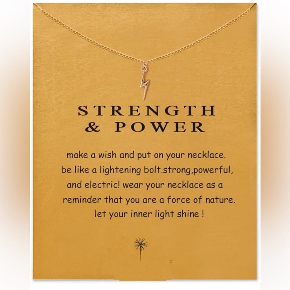 NWT strength and power lightening bolt gold necklace